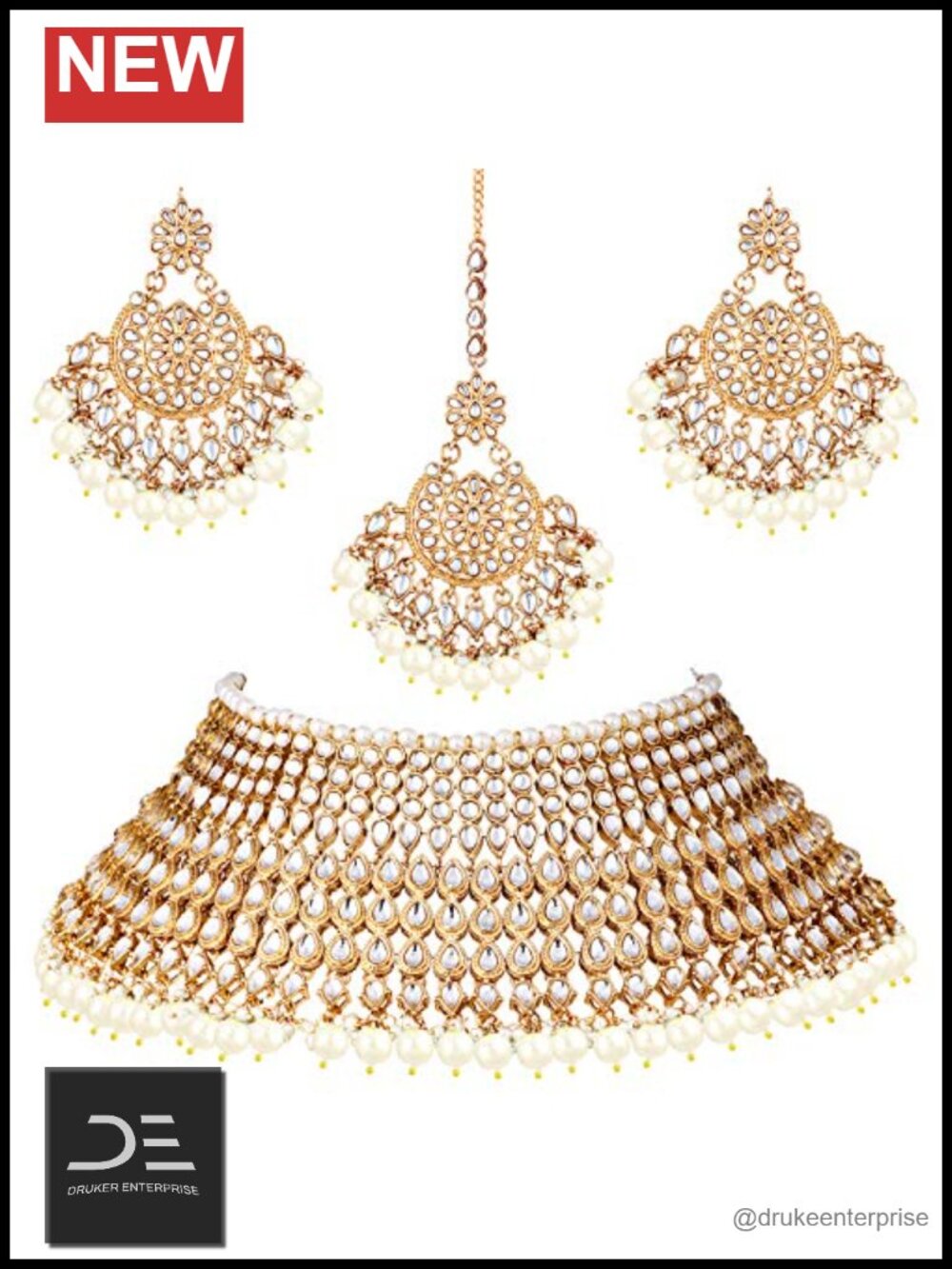 Faux Kundan Bridal Necklace Maang Tikka Set Indian Jewelry Women Traditional